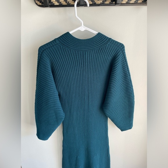 Mara Hoffman Samira Wrap Effect Ribbed Sweater Midi Dress - Teal Blue - Size XS - Picture 11 of 13